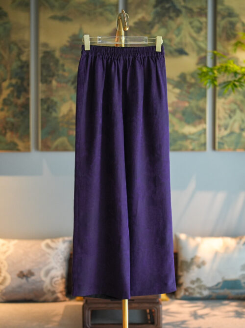 Original Women's Minimalist Casual Pants, Purple High-Waist Wide-Leg Trousers, Slimming Pure Silk Gambiered Guangdong Silk | Style 5143
