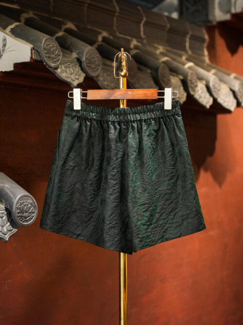 Original New Chinese Style Silk Gambiered Guangdong Gauze Shorts, Elastic High Waist A-Line Wide-Leg Slim-Fit Casual Pants | 4179