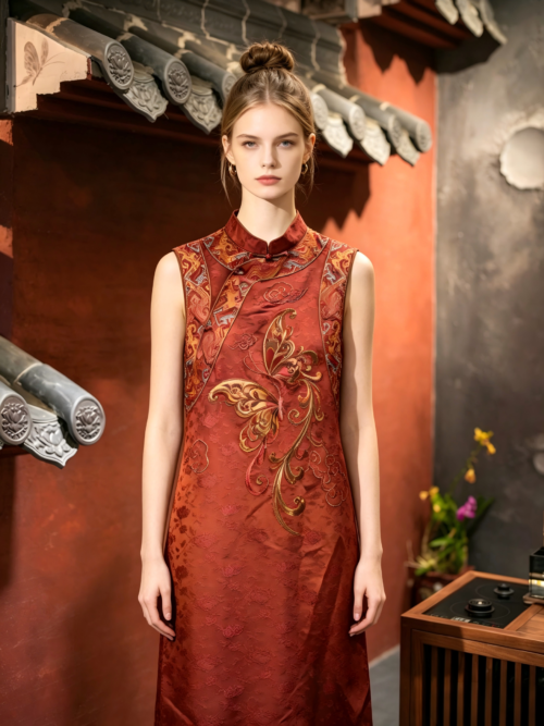 Original New Chinese Style Sleeveless Long Dress, Exquisite Butterfly Embroidery Silk Xiangyunsha5665