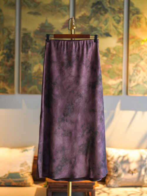 Original New Chinese Style Women's Minimalist High-Waist Midi Purple Skirt, Authentic Silk Xiangyunsha Fabric | Item No.7933